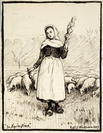 स्प्रिंगटाइम में, 1889 (क्रीम बिछाए गए कागज पर सफेद सुधार के साथ लकड़ी का कोयला और कलम और स्याही) द्वारा रॉबर्ट जे। विकेंडेन